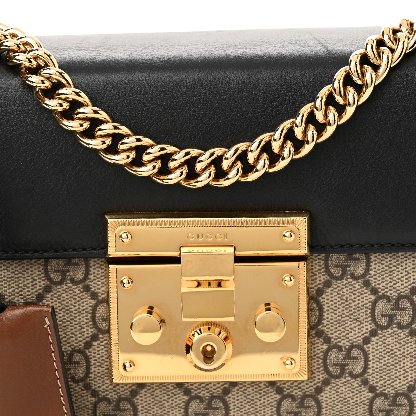 GG Supreme Monogram Calfskin Small Padlock Shoulder Bag Beige Black Cuir
