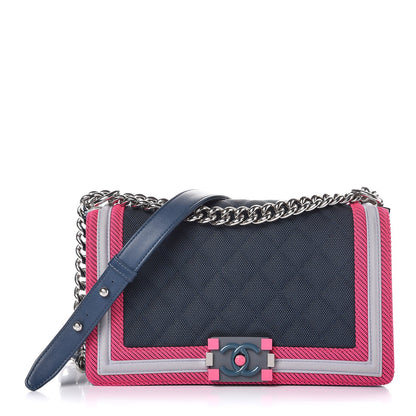 Chanel Canvas Quilted Medium Fluo Boy Flap Dark Navy Fuchsia Grey 1 of 9