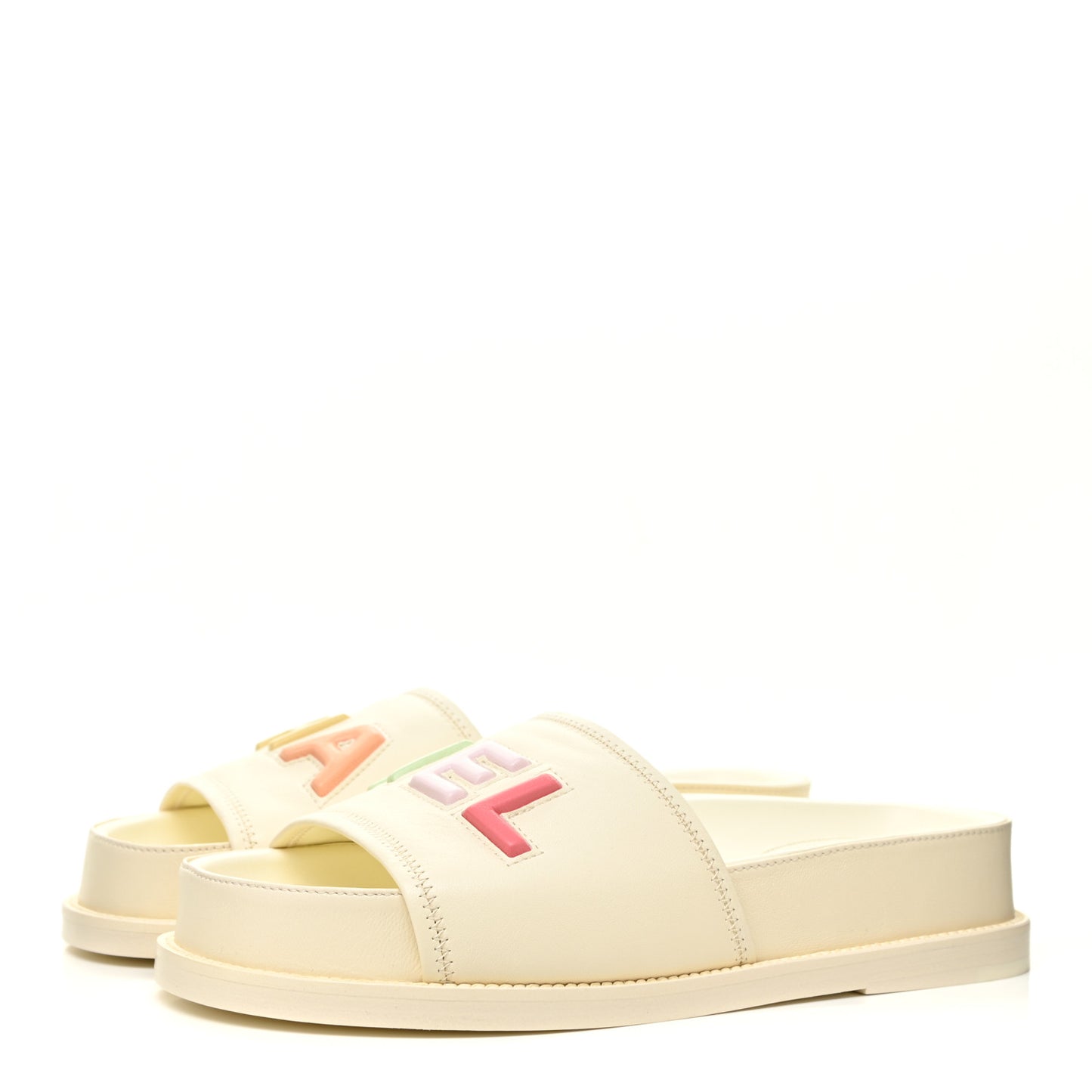 Lambskin Cha-Nel Mule Sandals 37 Ivory Multicolor