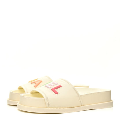 Chanel Lambskin Cha-Nel Mule Sandals 37 Ivory Multicolor 3 of 9