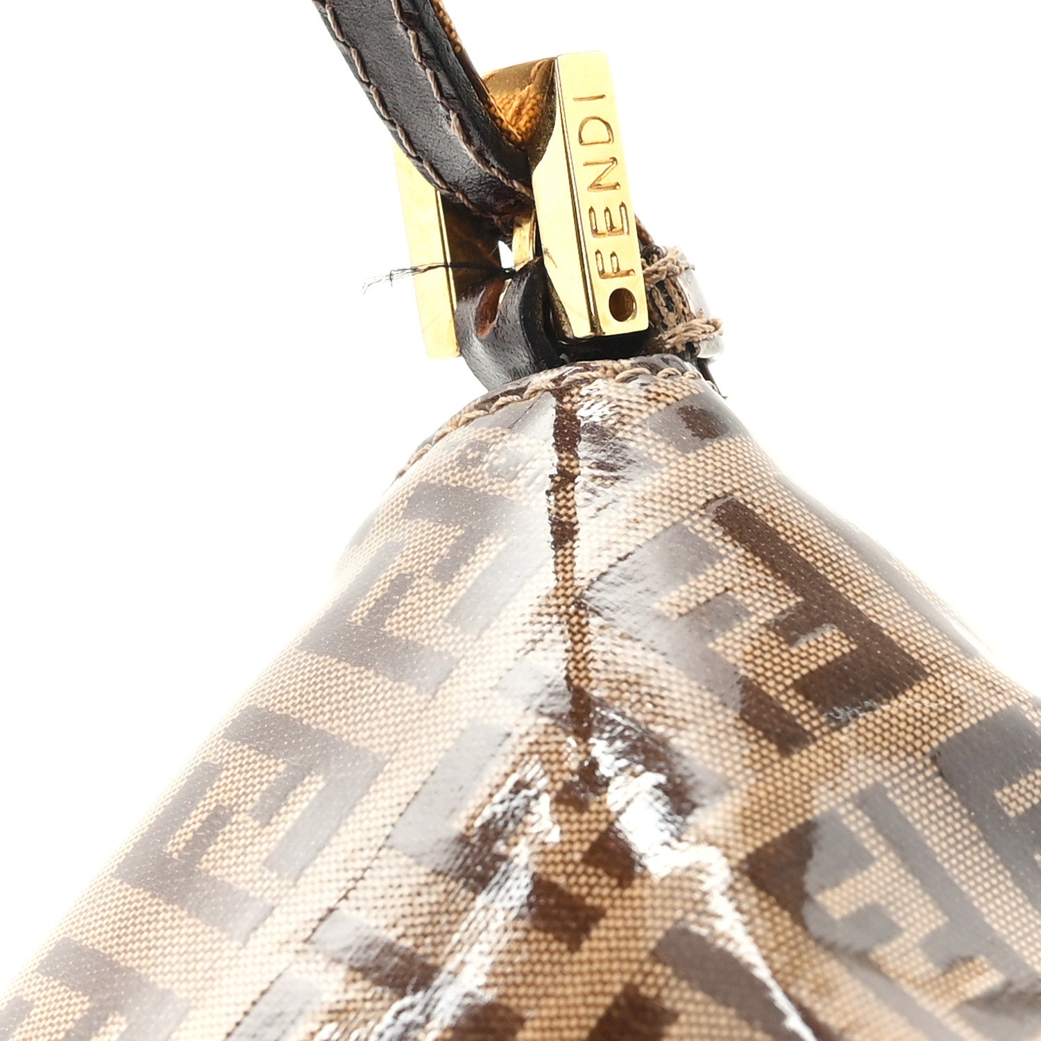 Fendi Vinyl Zucchino Baguette Double Flap Tobacco 1807384