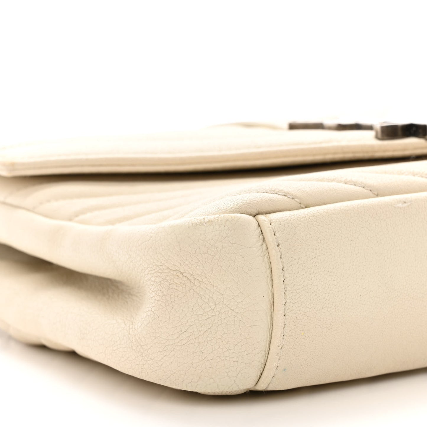 Sheepskin Matelasse Chevron Monogram Medium College Bag Dove White