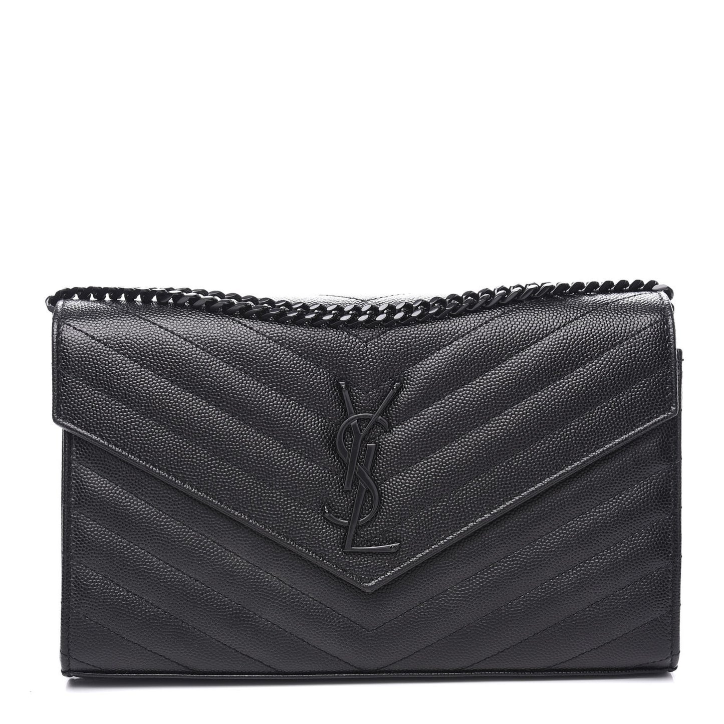 Grain De Poudre Matelasse Chevron Monogram Chain Wallet Black