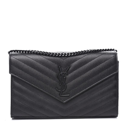 Saint Laurent Grain De Poudre Matelasse Chevron Monogram Chain Wallet Black 1 of 9