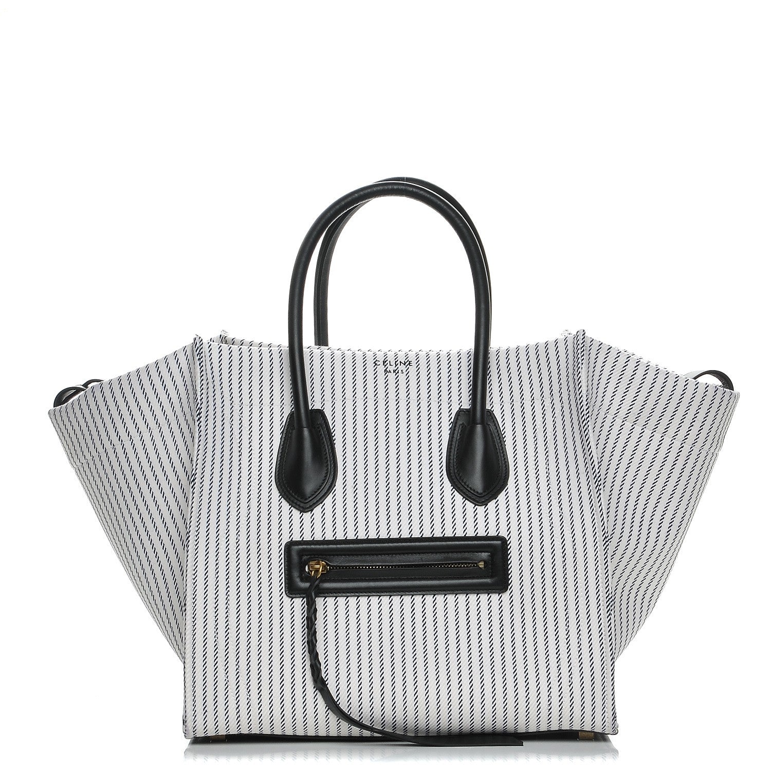 Celine Cotton Canvas Striped Medium Phantom Luggage White Navy 1 of 9