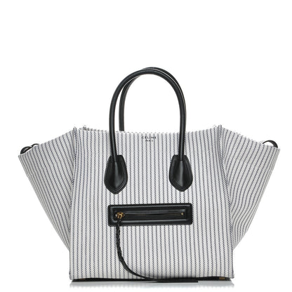 Celine Cotton Canvas Striped Medium Phantom Luggage White Navy 1 of 9