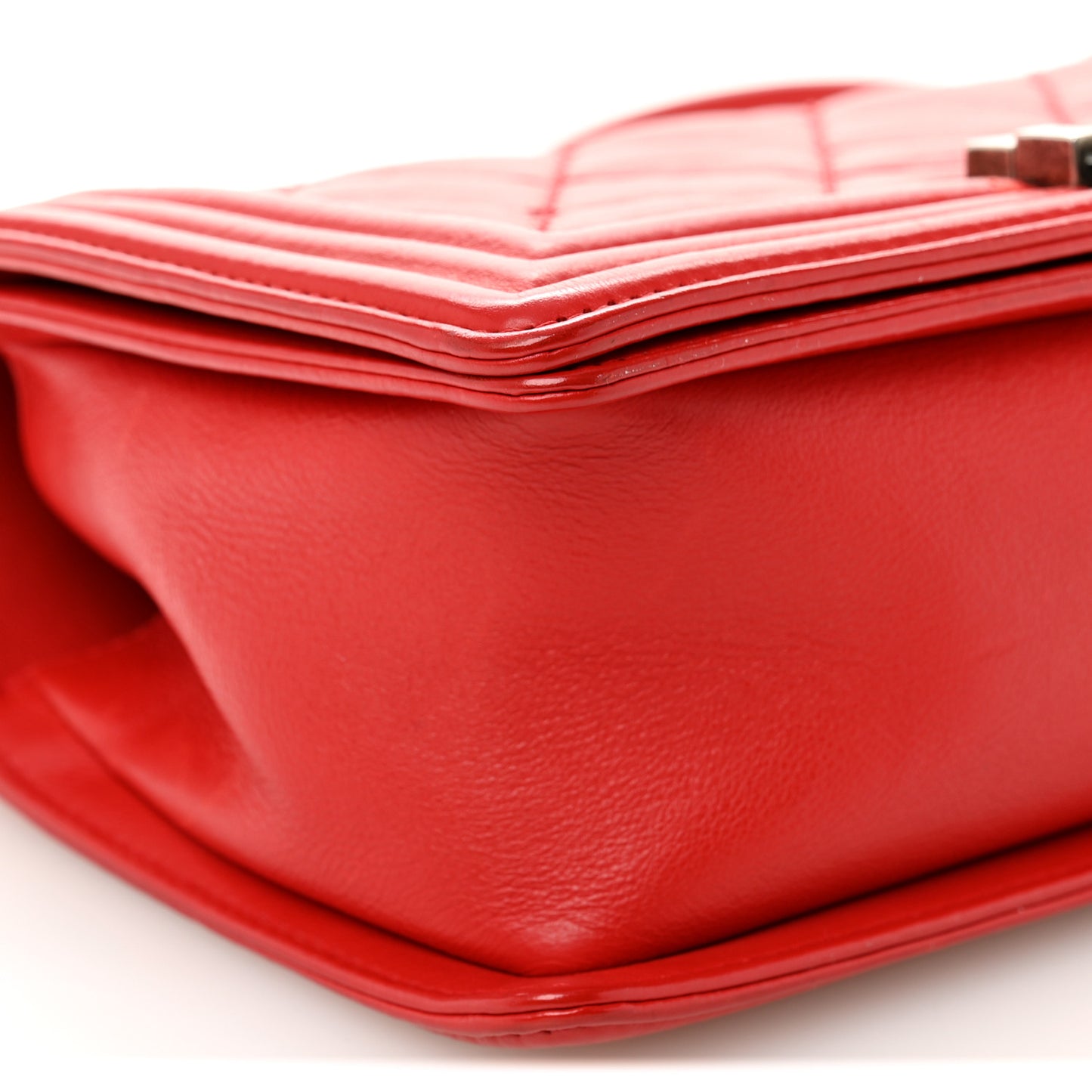 Calfskin Quilted Double Stitch Medium Boy Flap Red