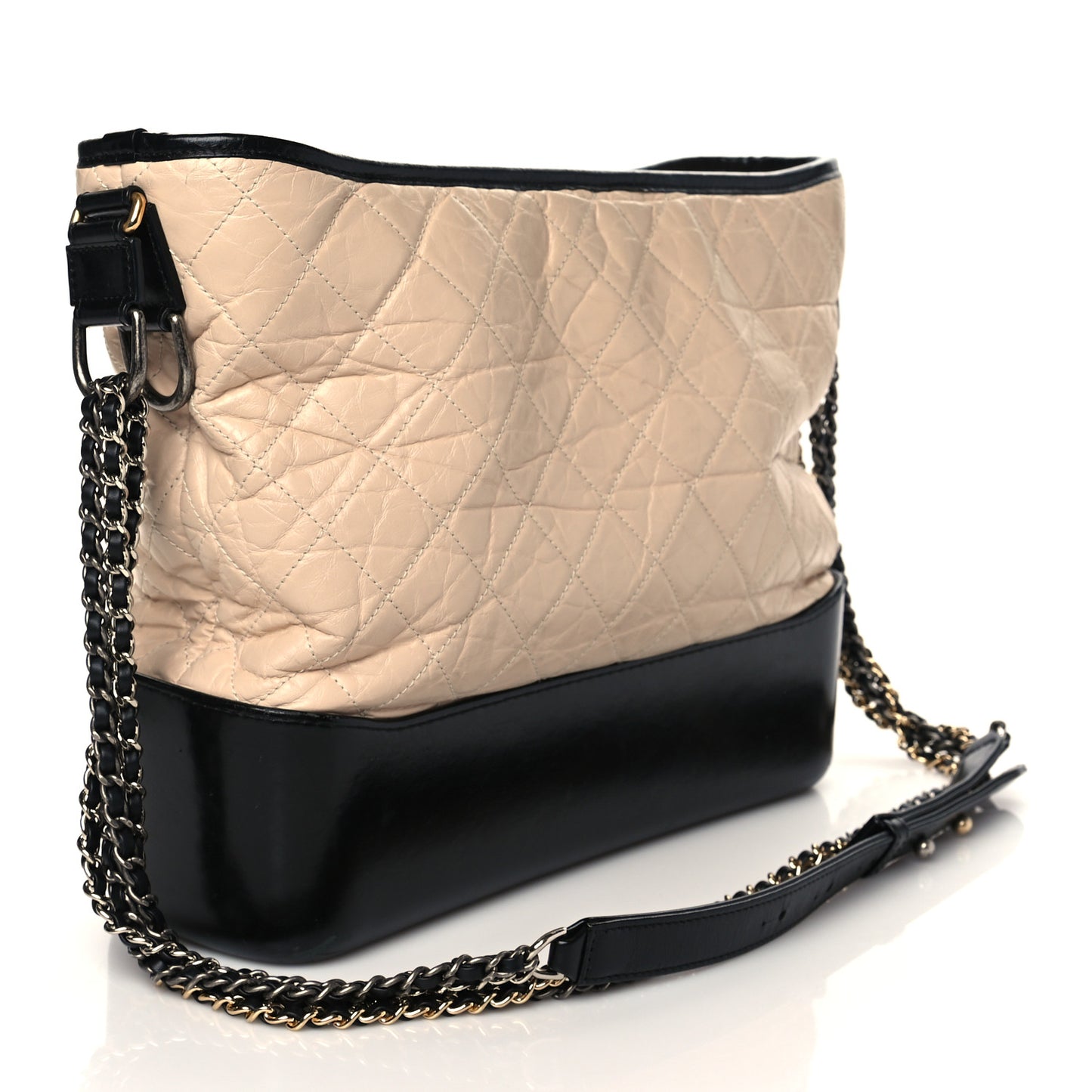 Aged Calfskin Quilted Large Gabrielle Hobo Beige Black