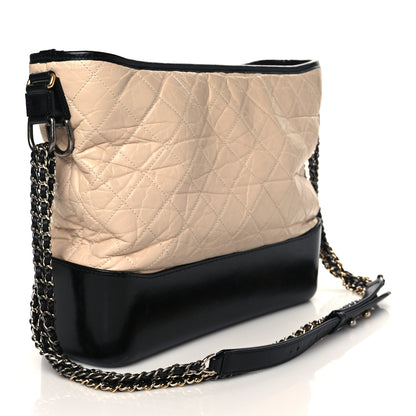 Chanel Aged Calfskin Quilted Large Gabrielle Hobo Beige Black 2 of 13