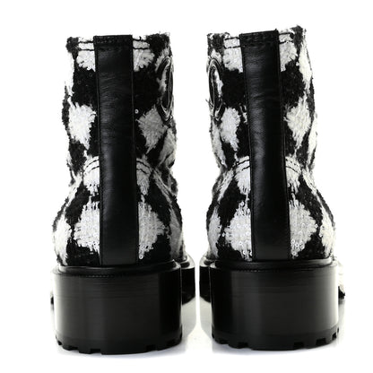 Chanel Tweed Grosgrain Pearl Combat Short Boots 40.5 White Black 5 of 11