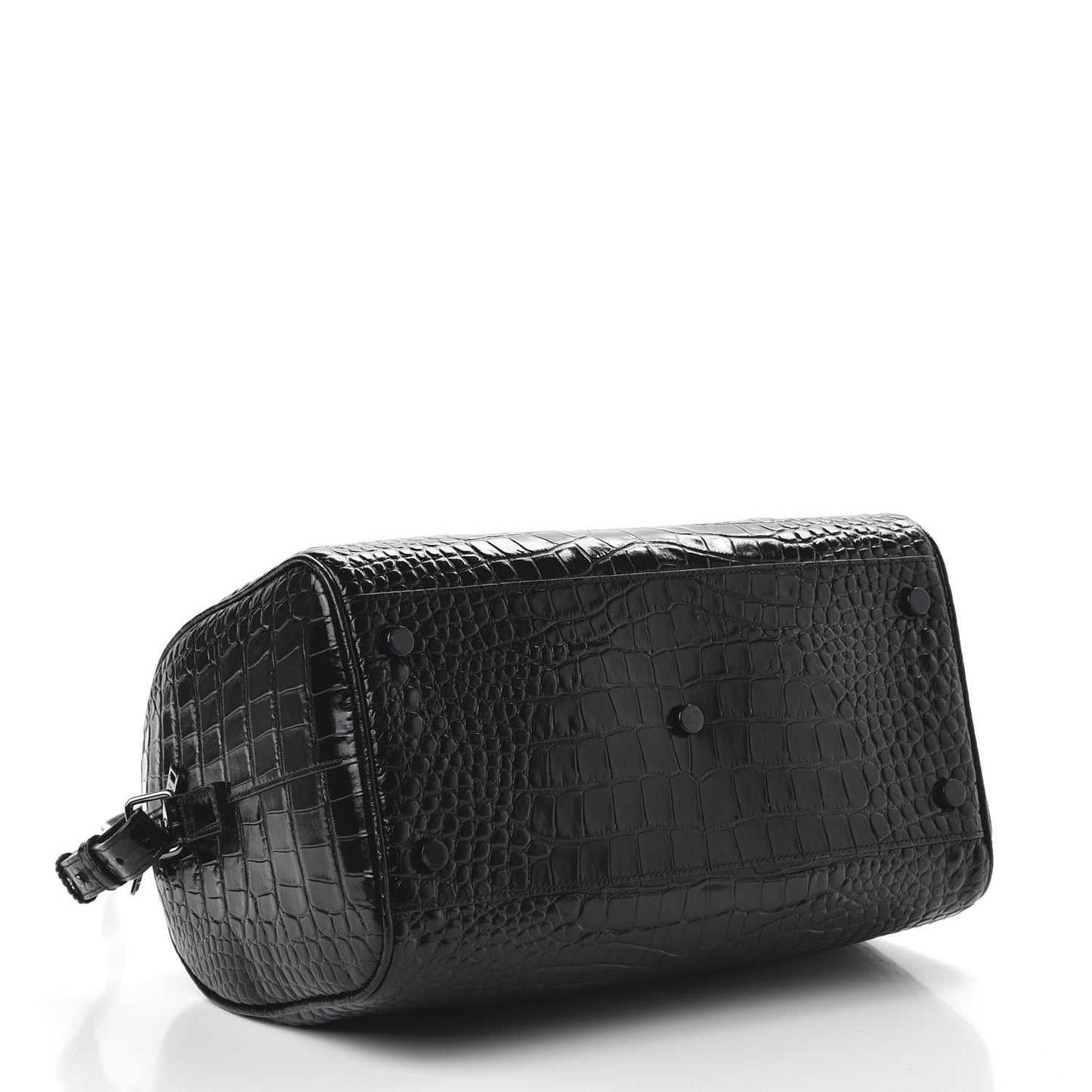 Calfskin Crocodile Embossed Duffle Bag Black