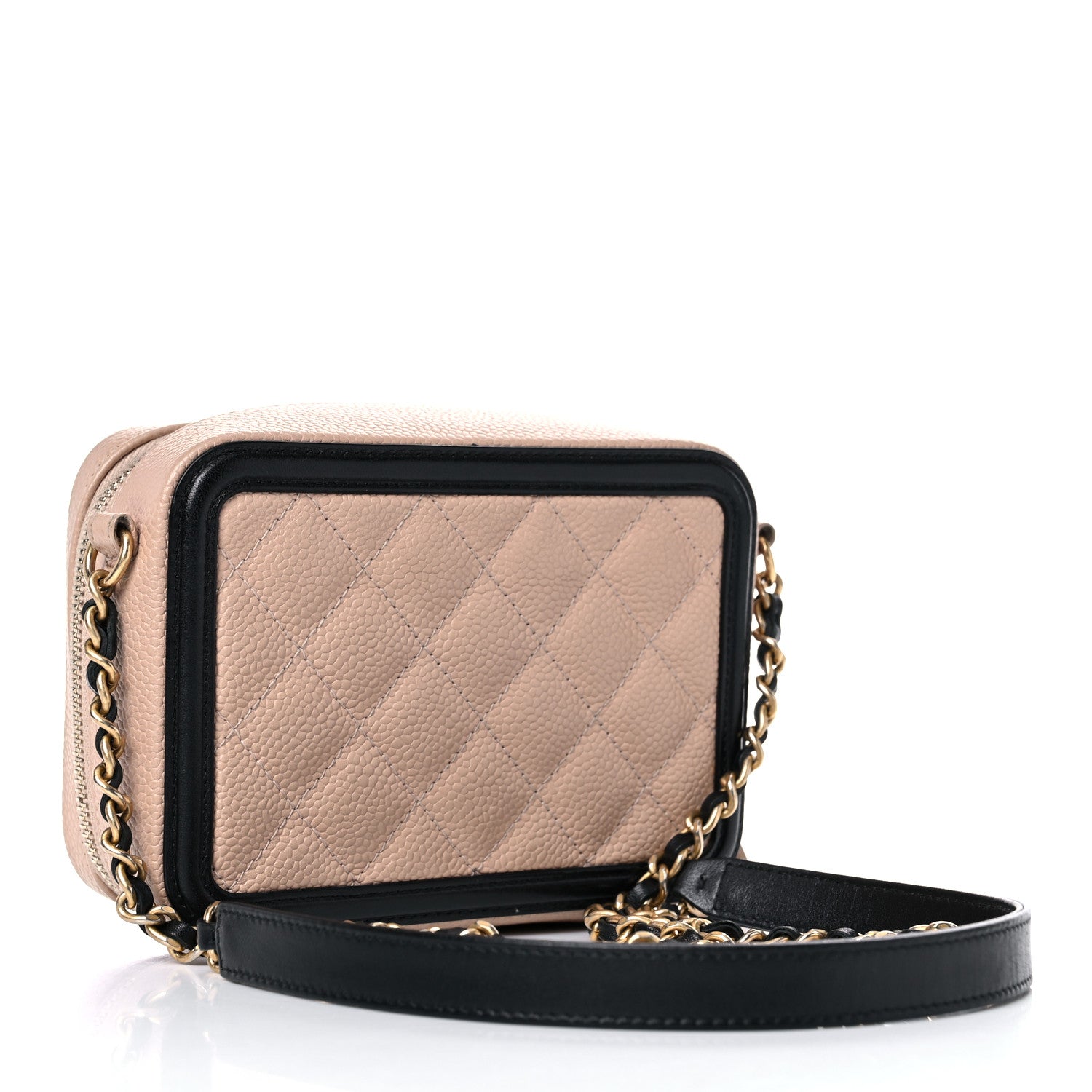 Chanel Caviar Quilted CC Filigree Vanity Clutch With Chain Beige Black 3 of 10