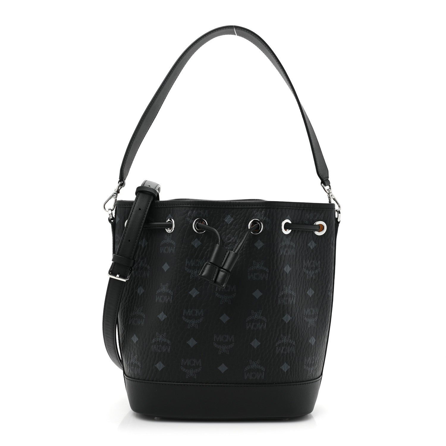 MCM Visetos Medium Dessau Drawstring Bucket Bag Black 1 of 10