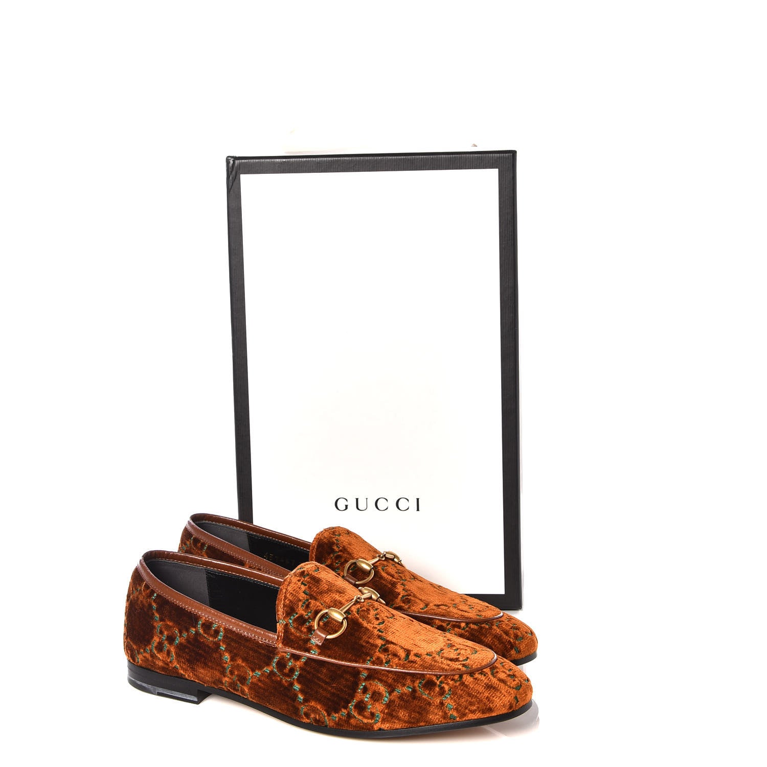Gucci Velvet GG Monogram Horsebit Womens Jordaan Loafers 39.5 Cognac Green 11 of 11