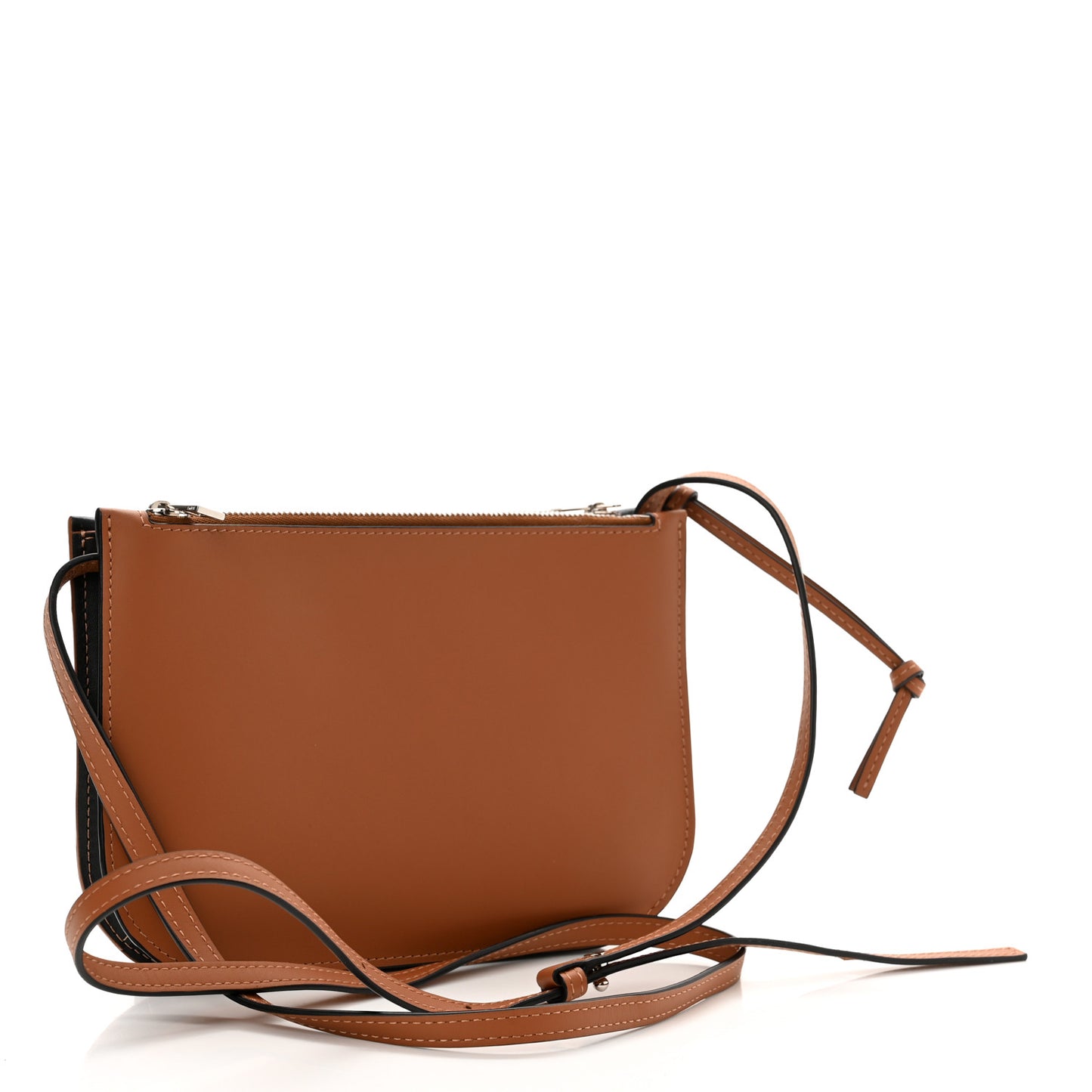 Smooth Calfskin Double Zip Crossbody Black Tan
