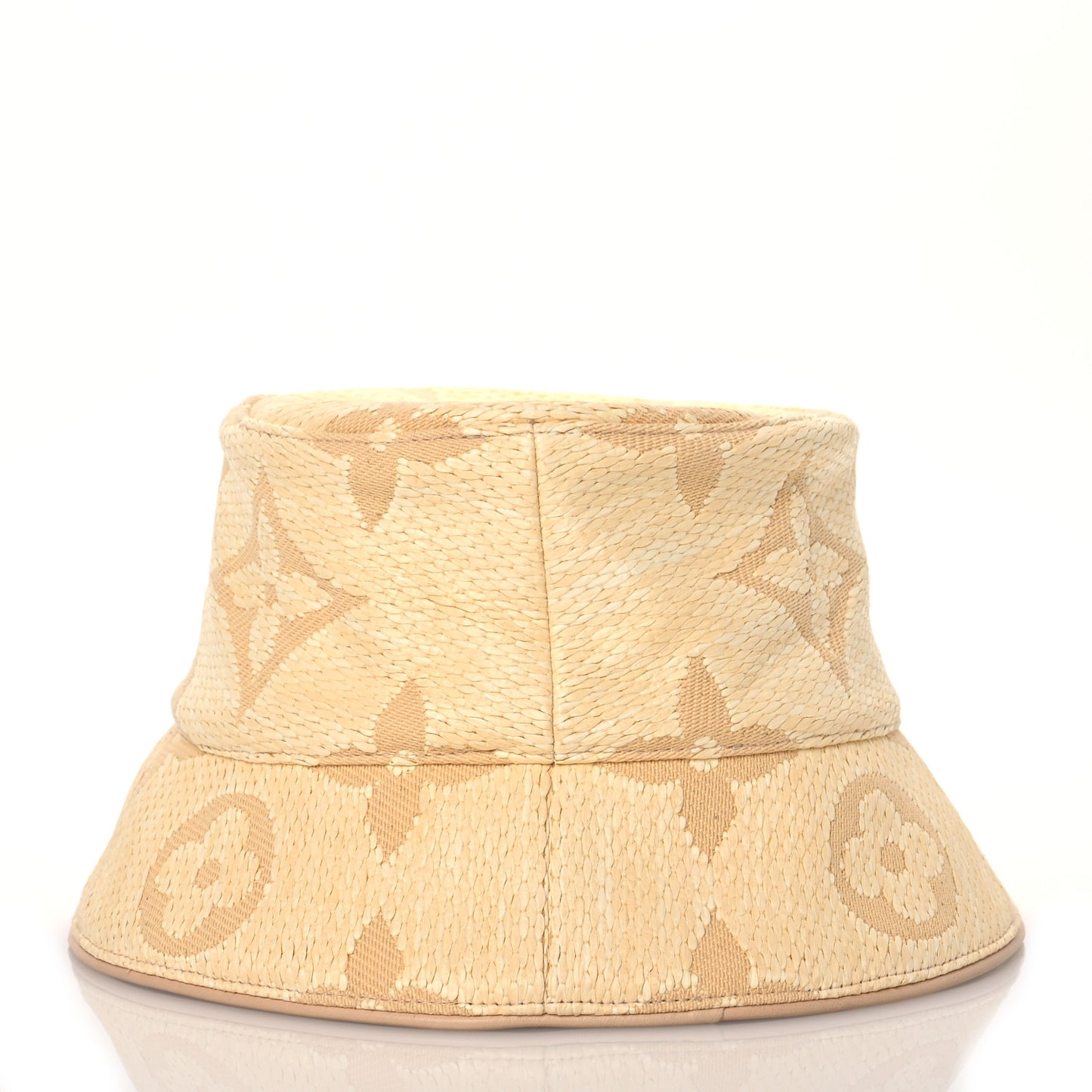 Woven Fabric Calfskin Monogram Beachview Bucket Hat Natural