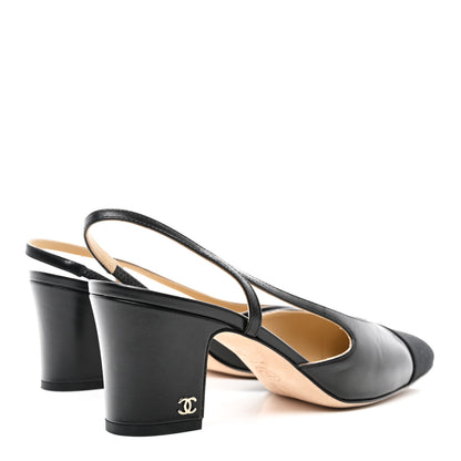 Chanel Goatskin Grosgrain Cap Toe CC Slingback Sandals 39 Black 4 of 9
