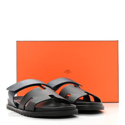 Hermes Epsom Mens Chypre Sandals 42.5 Black Bleu Celeste 11 of 11