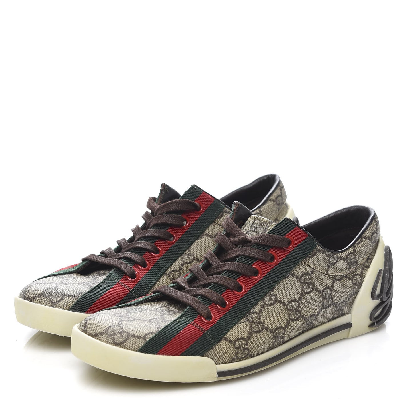 GG Monogram Web Womens Script Sneakers 37 Brown