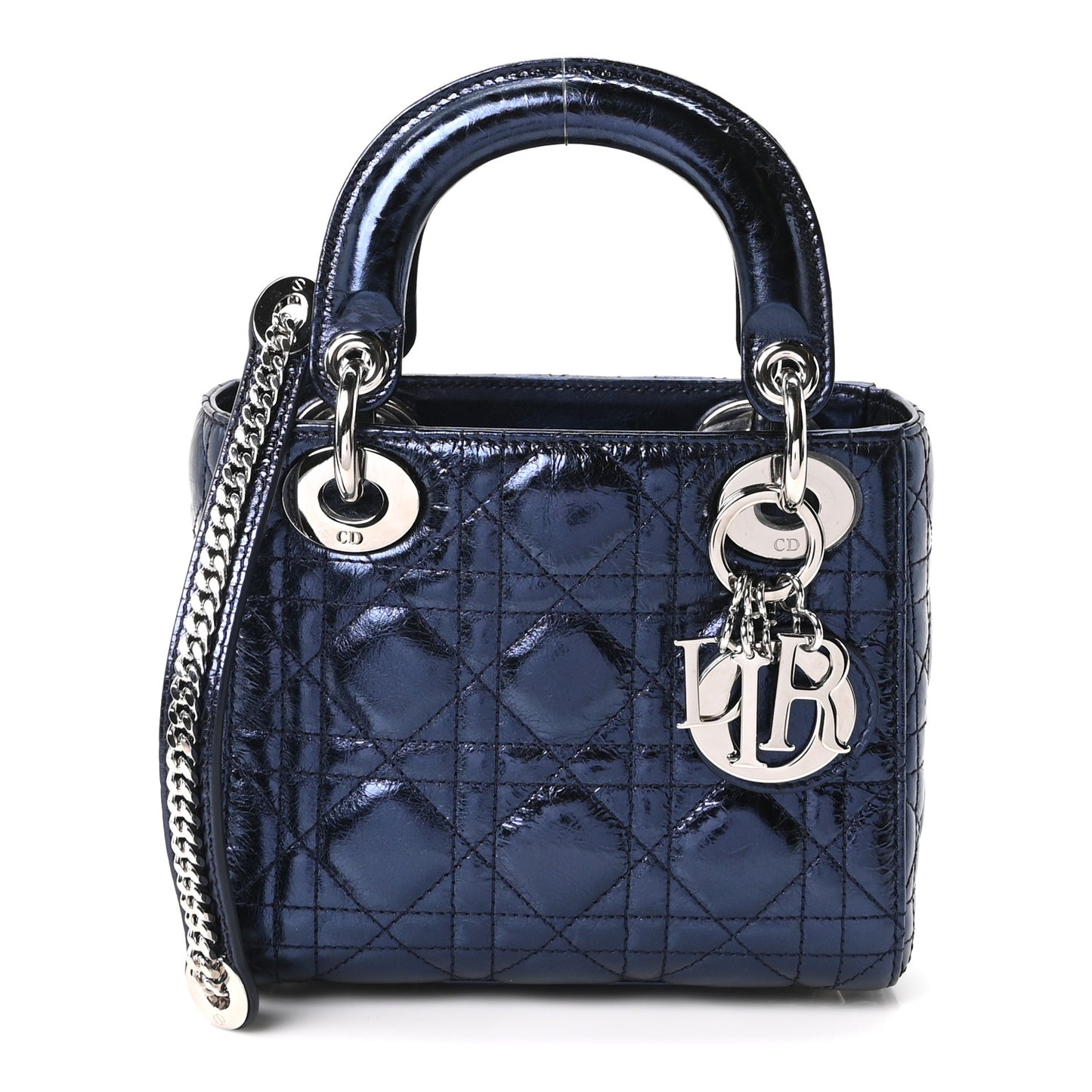 Metallic Crinkled Lambskin Cannage Mini Lady Dior Blue