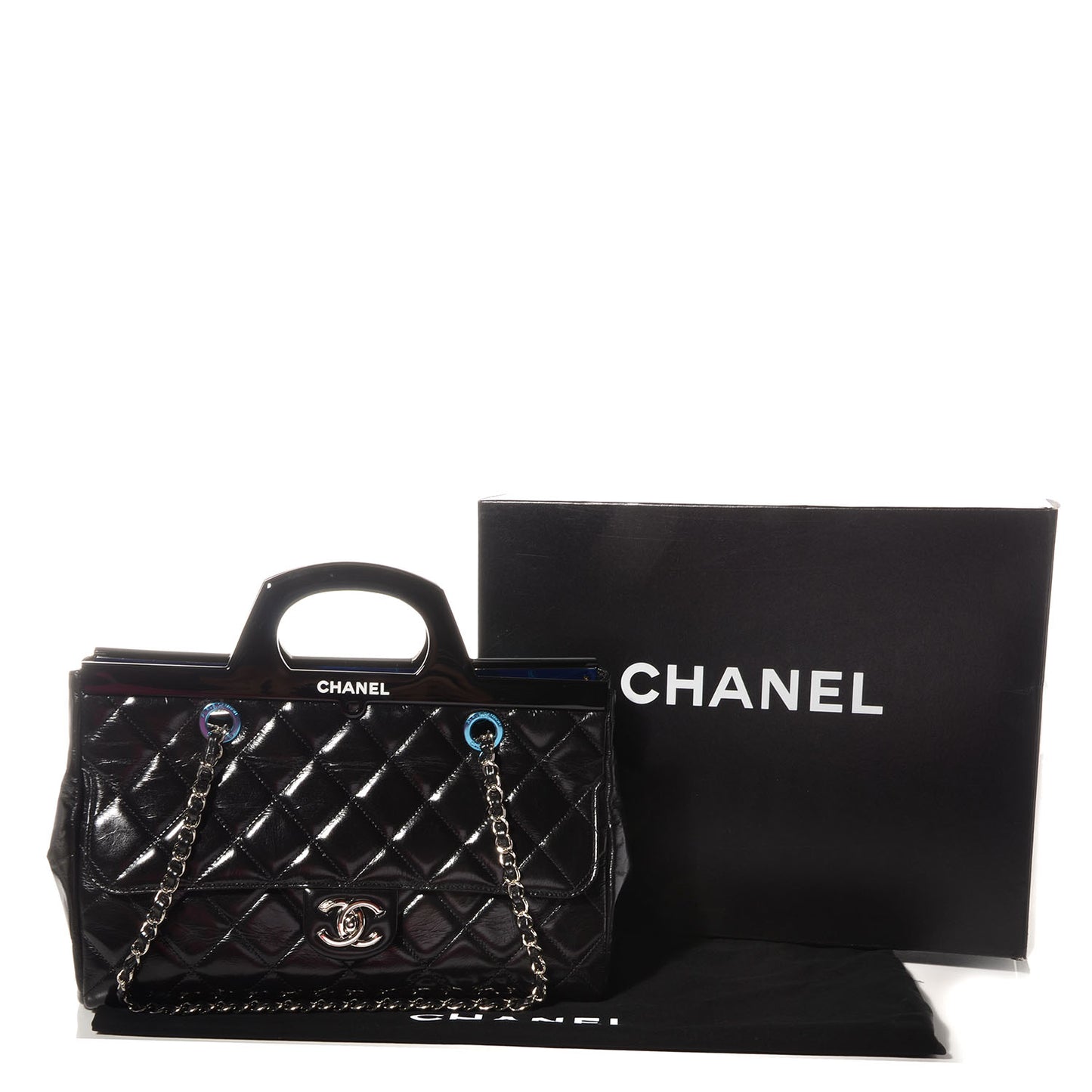 Glazed Calfskin CC Delivery Small Tote Black