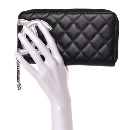 Chanel Calfskin Quilted Cambon Large Gusset Zip Around Wallet Black Silver 2 of 9