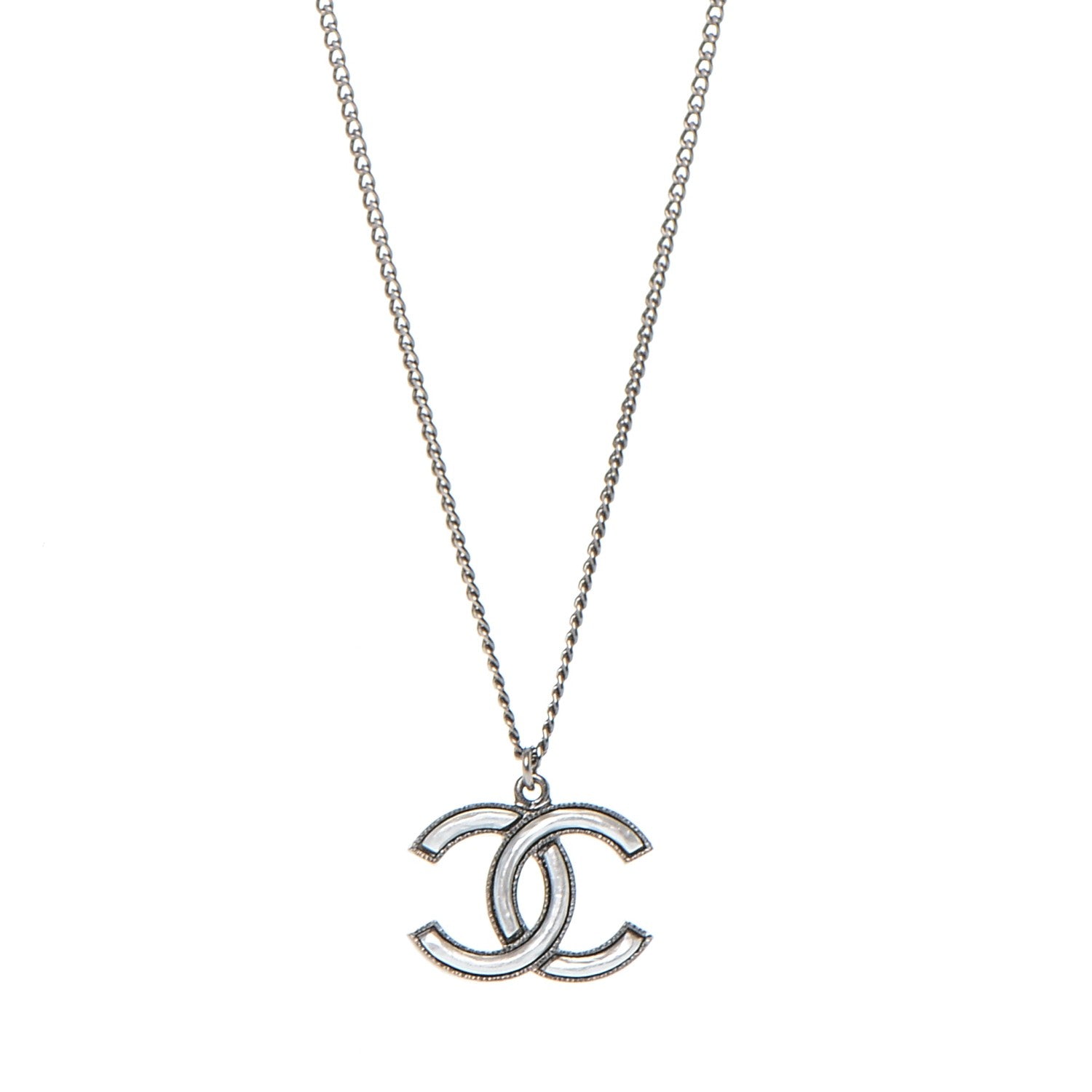 Chanel Ruthenium Enamel CC Necklace Silver 1 of 5