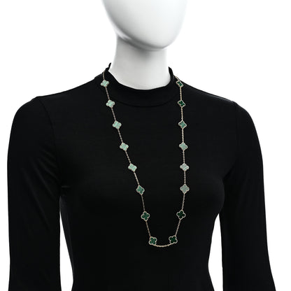 Van Cleef & Arpels 18K Yellow Gold Malachite 20 Motifs Vintage Alhambra Necklace 2 of 6