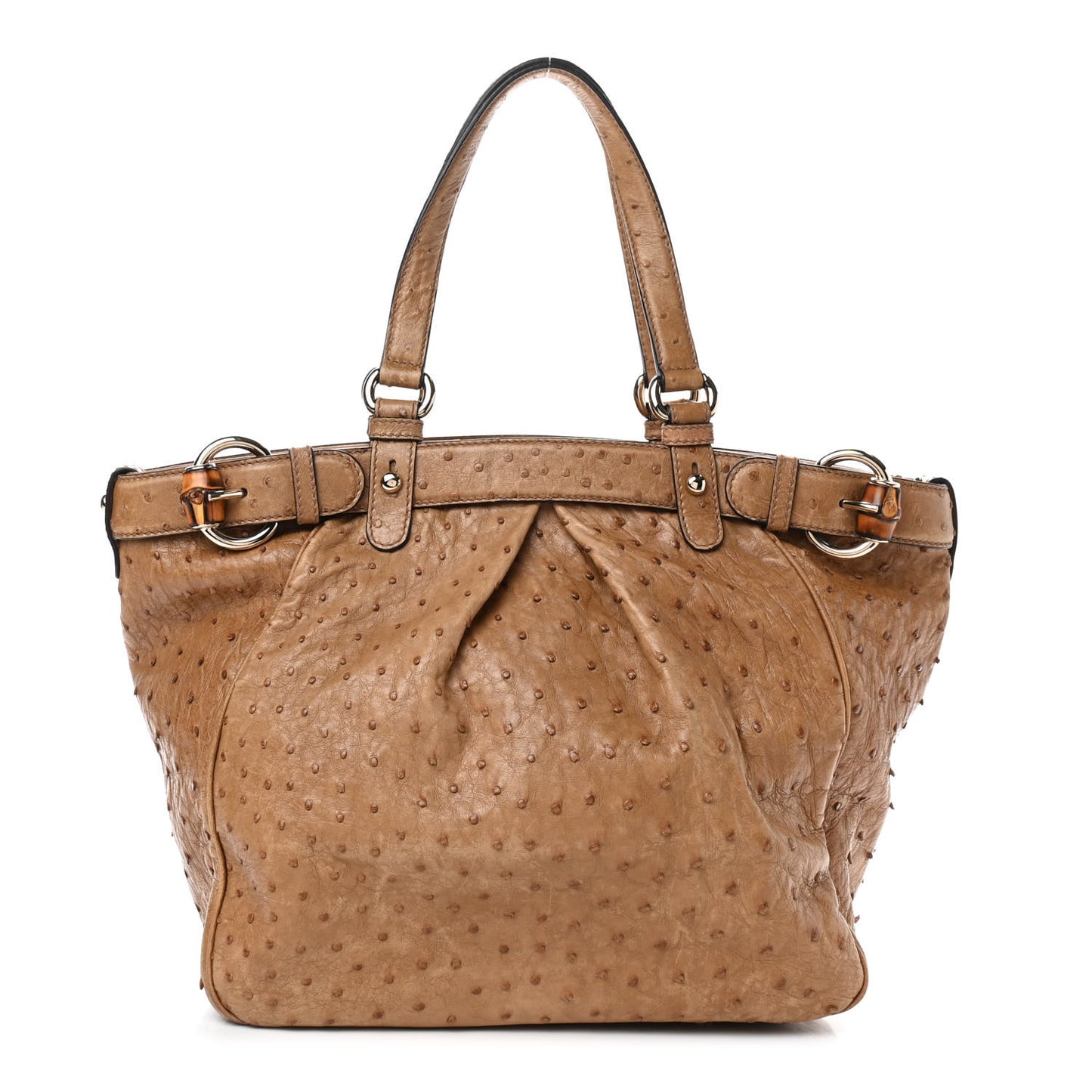 Ostrich Medium Bamboo Buckle Tote Tan