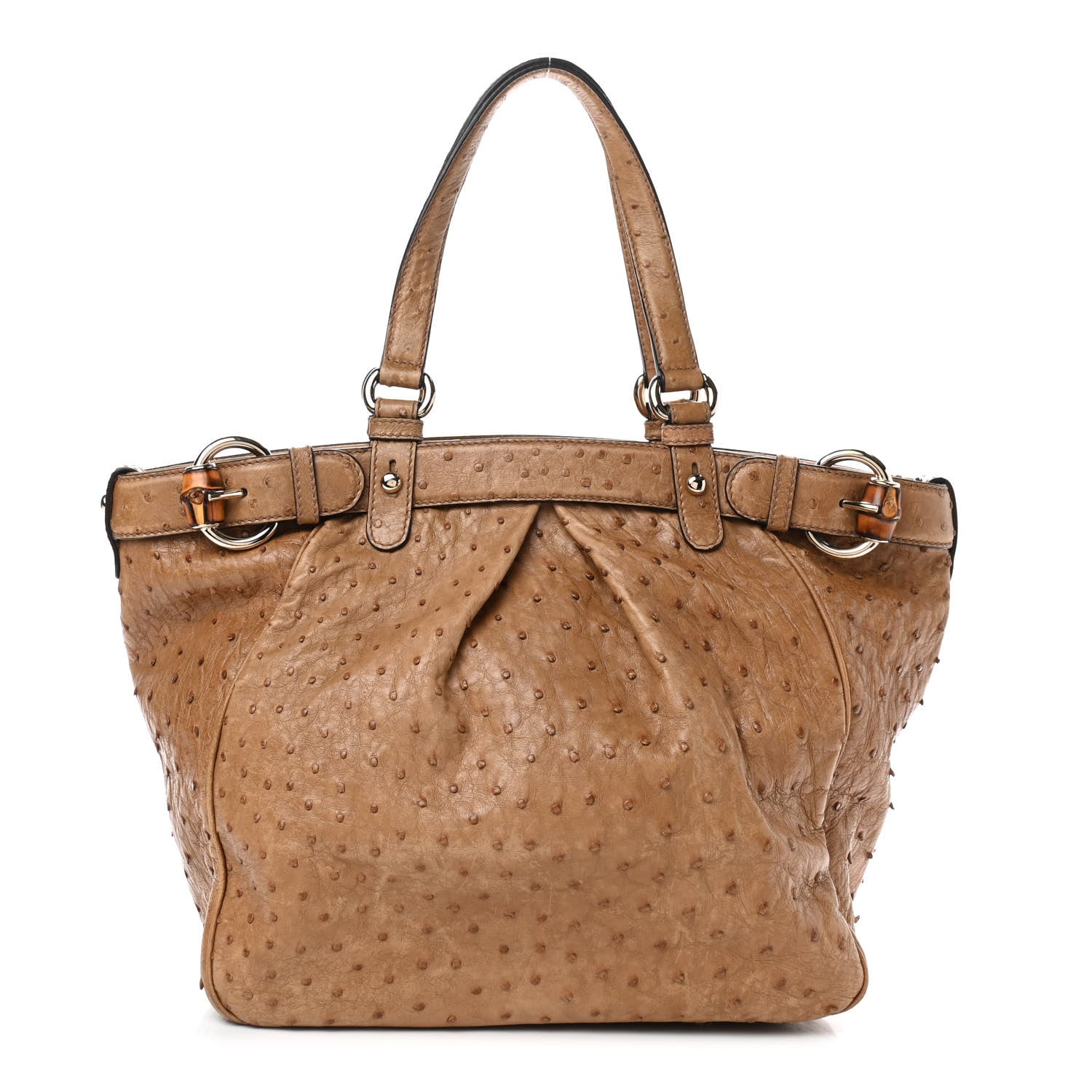 Gucci Ostrich Medium Bamboo Buckle Tote Tan 1 of 9