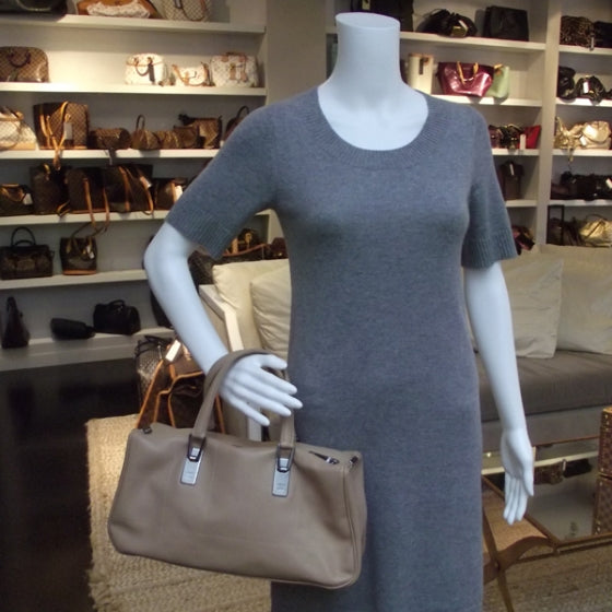 Leather Square Stitched Large Tote Beige