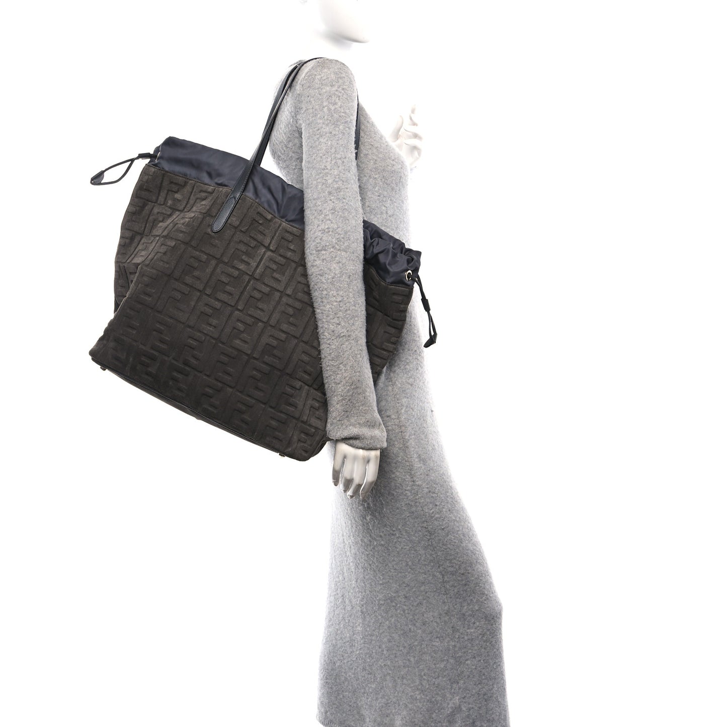 Suede FF Large Drawstring Tote Grey