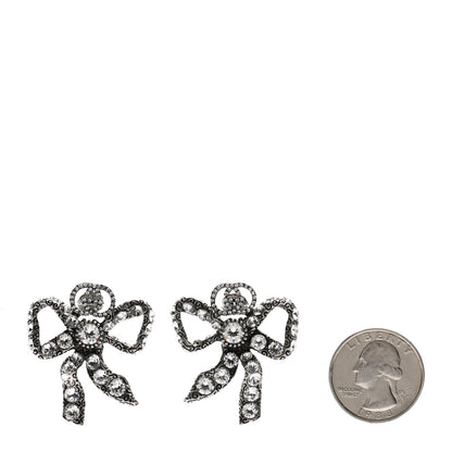 Gucci Metal Crystal Bow Earrings Silver 2 of 4