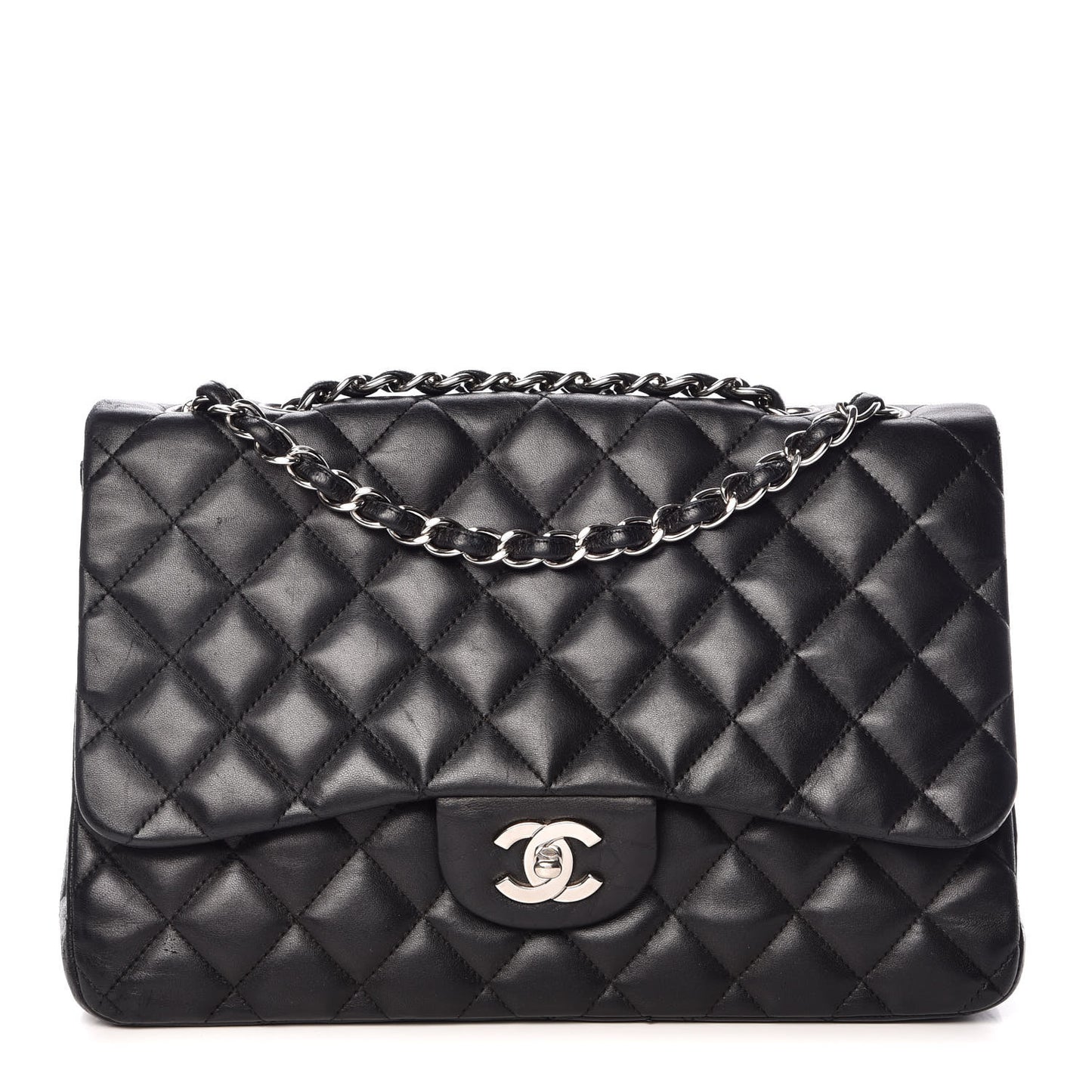 Lambskin Quilted Jumbo Single Flap Black