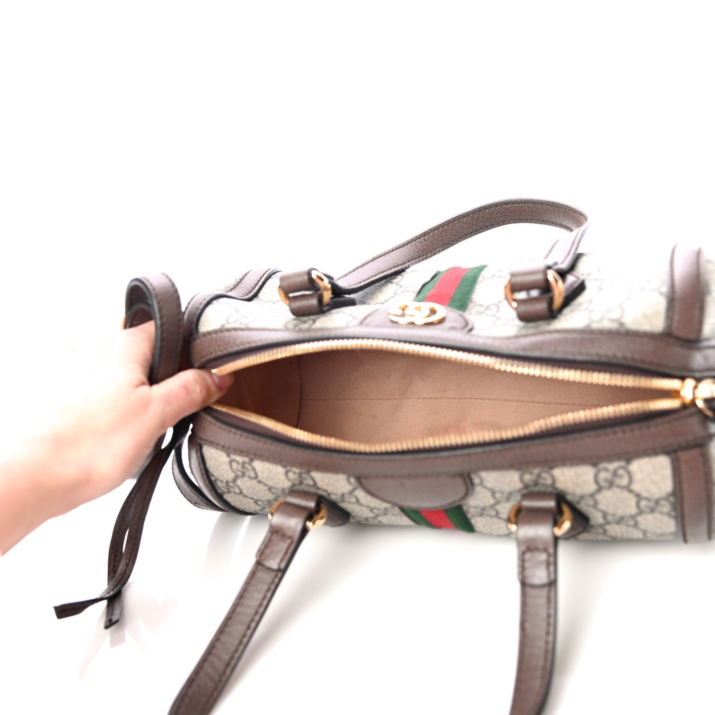 GG Supreme Monogram Web Small Ophidia Boston Bag Beige New Acero