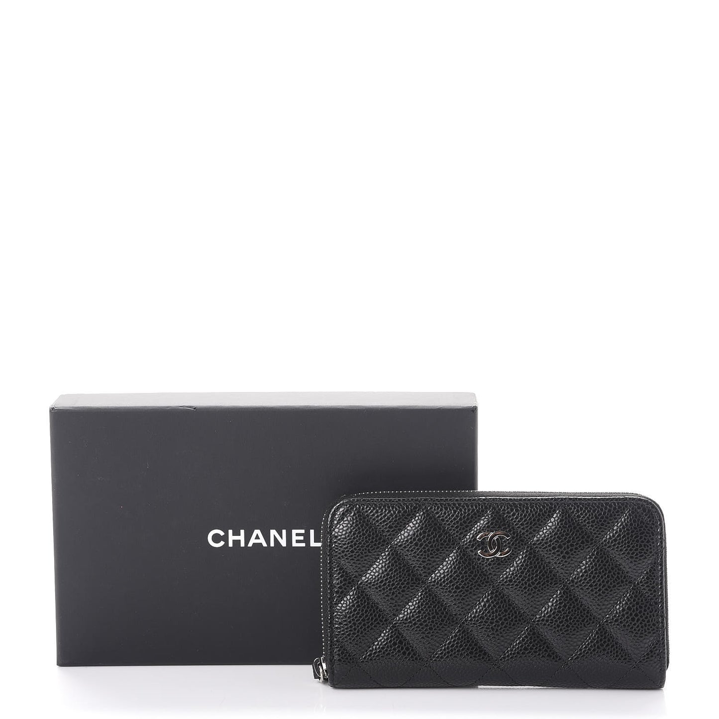 Caviar Quilted Medium Zip Around Wallet Black