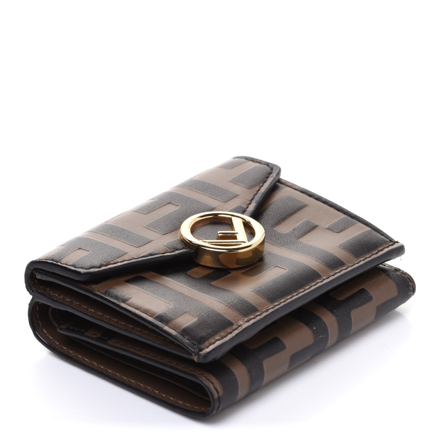 Fendi Vitello Soft F is Fendi Bi-Color FF 1974 Embossed Micro Tri-Fold Envelope Wallet Maya Black 4 of 11