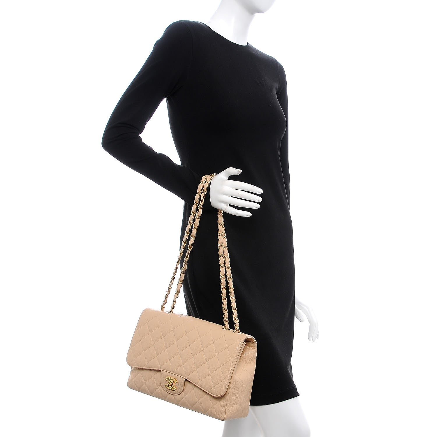 Chanel Caviar Quilted Jumbo Single Flap Beige Clair 2 of 14
