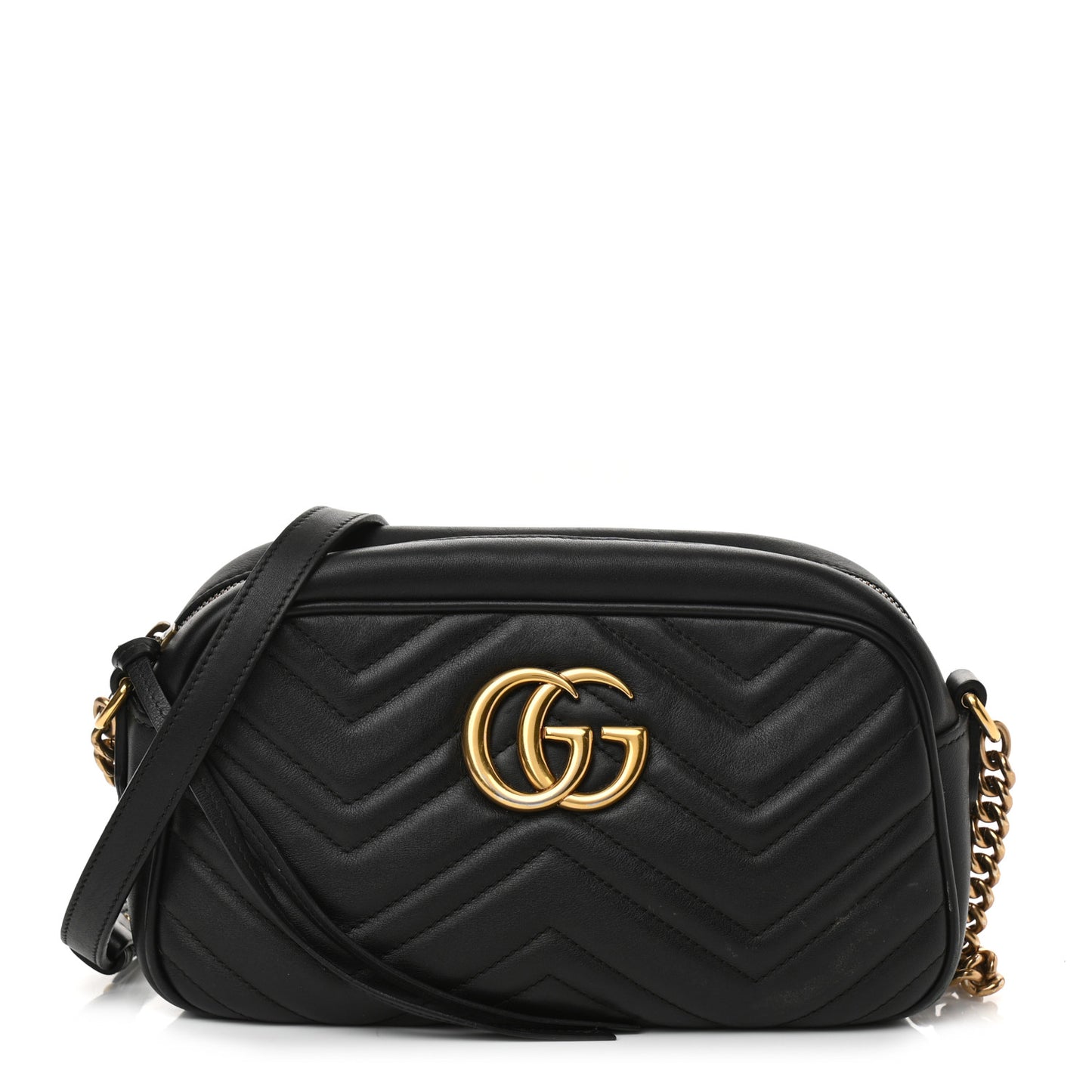 Calfskin Matelasse Small GG Marmont Chain Shoulder Bag Black