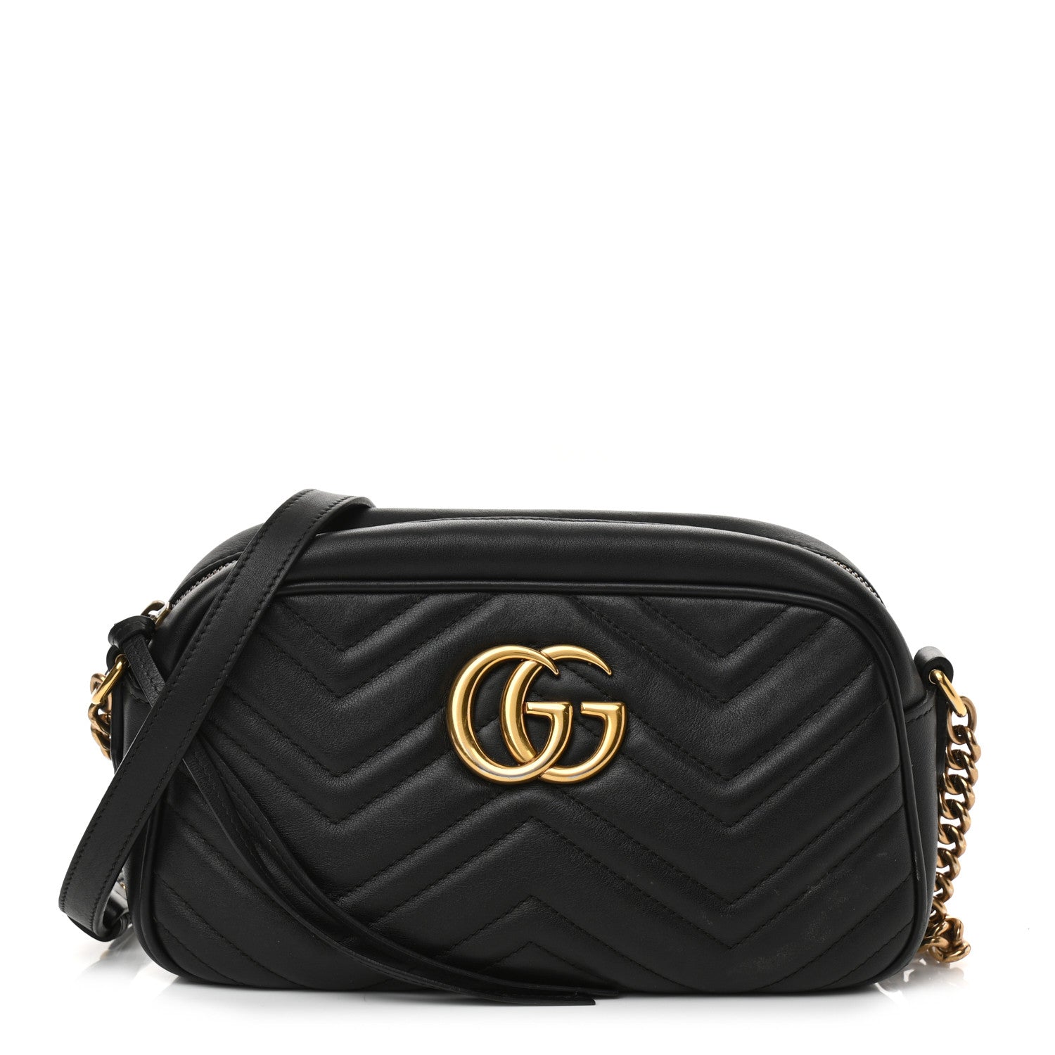 Gucci Calfskin Matelasse Small GG Marmont Chain Shoulder Bag Black 1 of 9