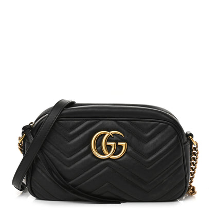 Gucci Calfskin Matelasse Small GG Marmont Chain Shoulder Bag Black 1 of 9