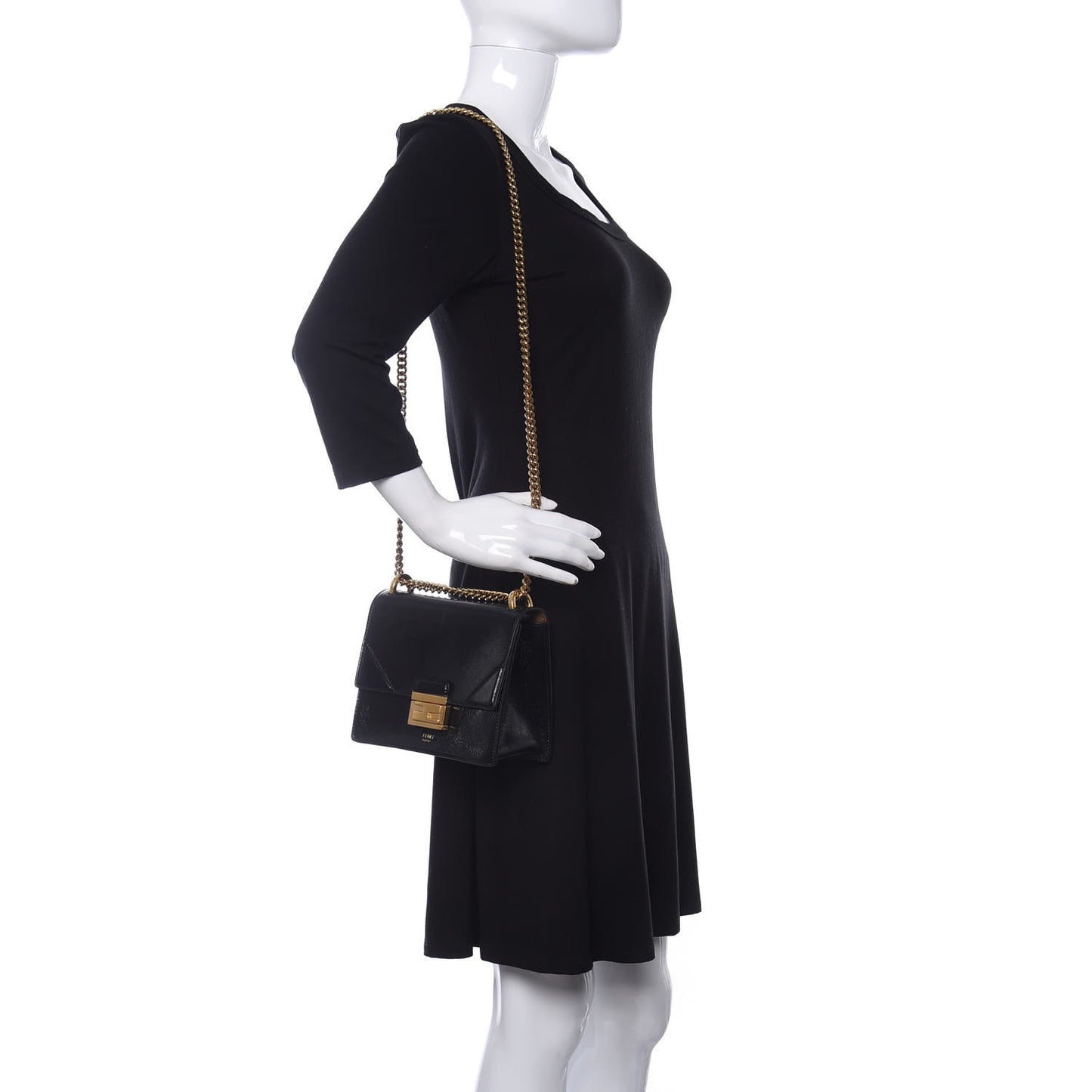 Agnello Old Shine Small Kan U Shoulder Bag Black