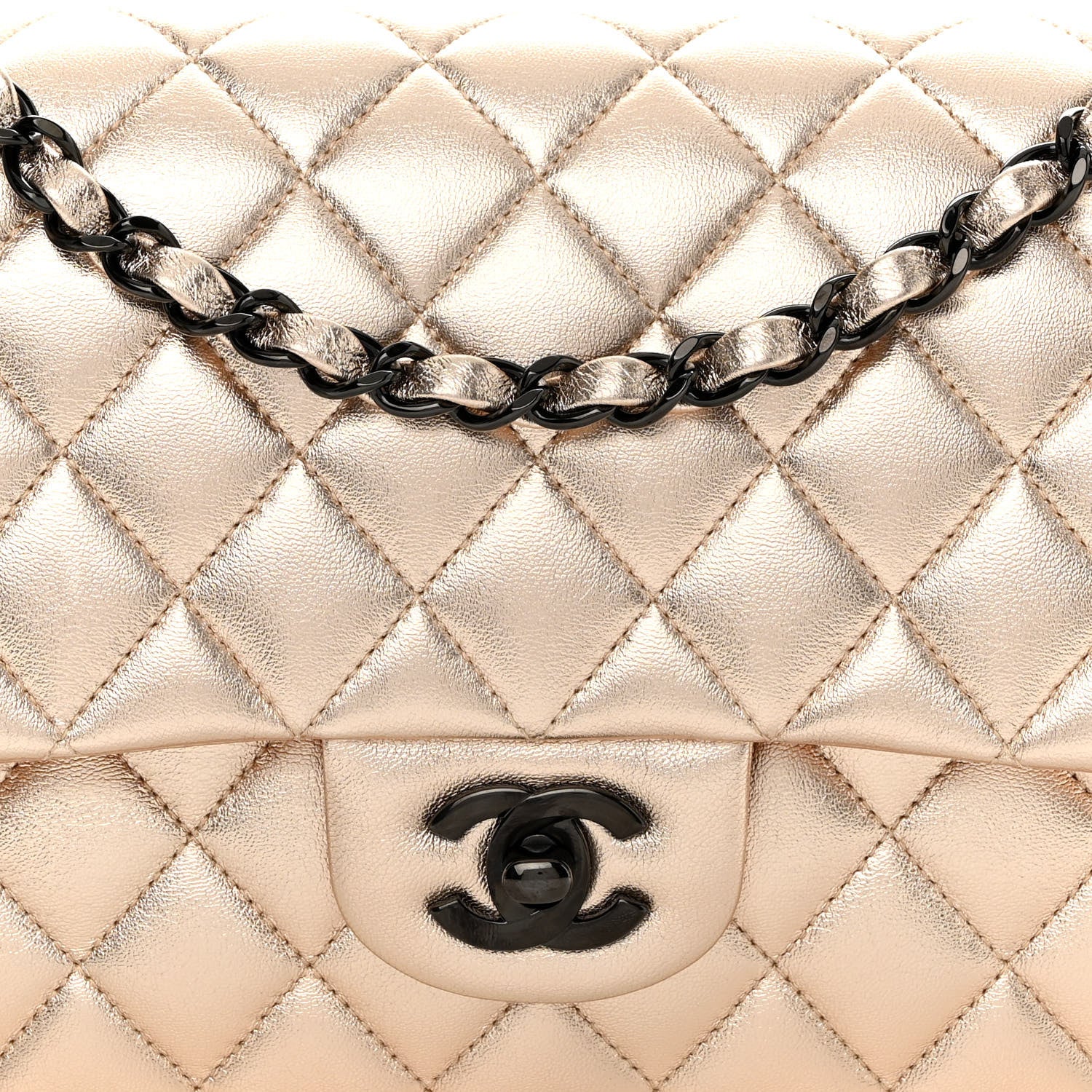 Chanel Metallic Lambskin Quilted Medium Double Flap Gold Black 7 of 9