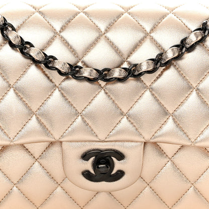 Chanel Metallic Lambskin Quilted Medium Double Flap Gold Black 7 of 9