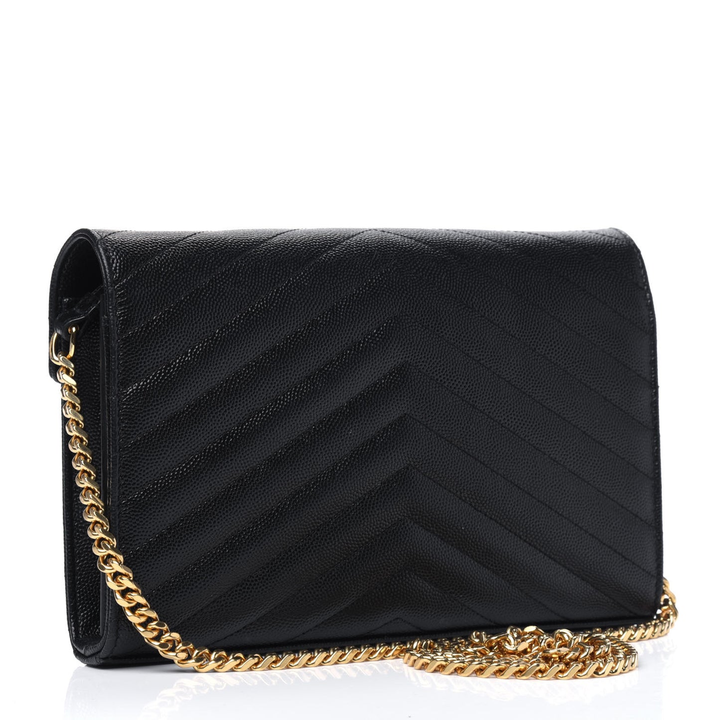 Grain De Poudre Matelasse Chevron Monogram Chain Wallet Black