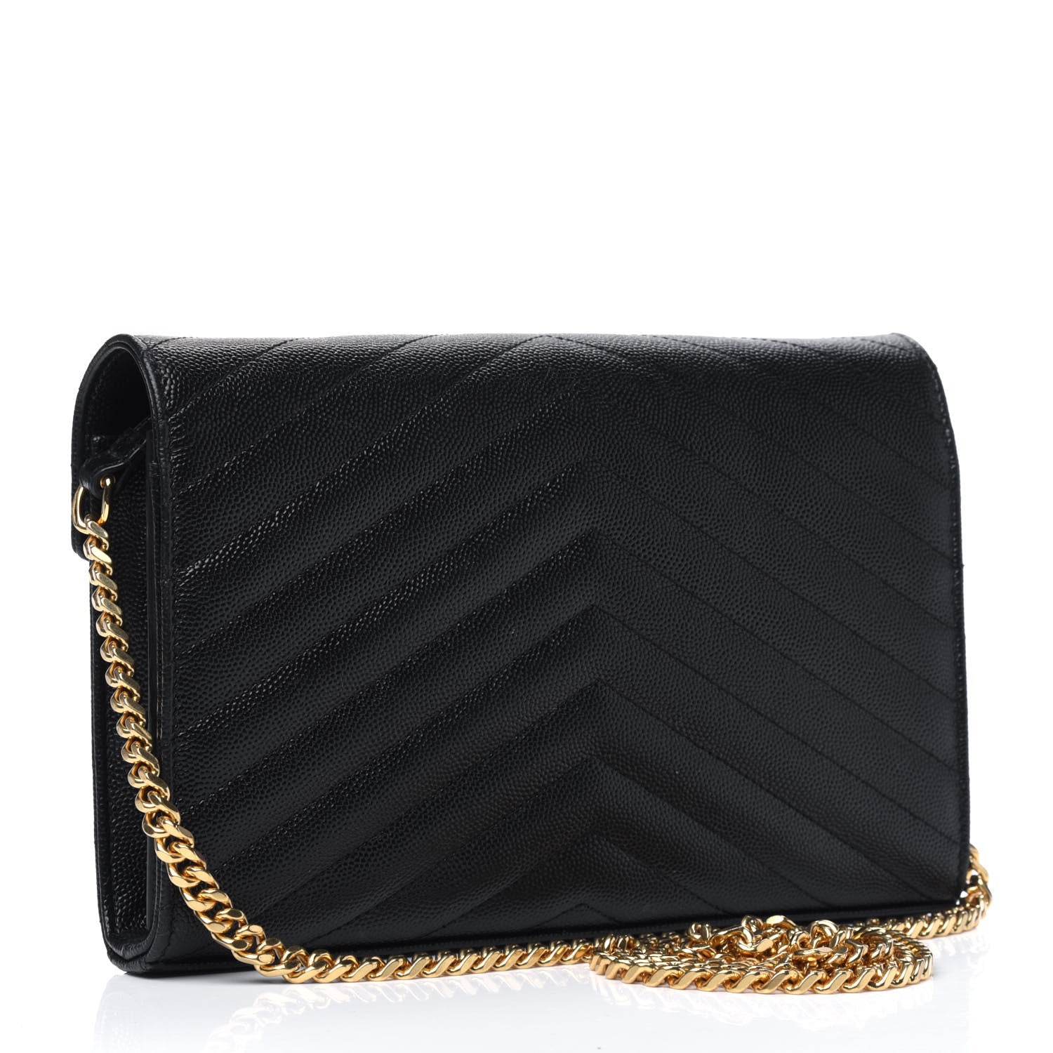 Saint Laurent Grain De Poudre Matelasse Chevron Monogram Chain Wallet Black 3 of 15