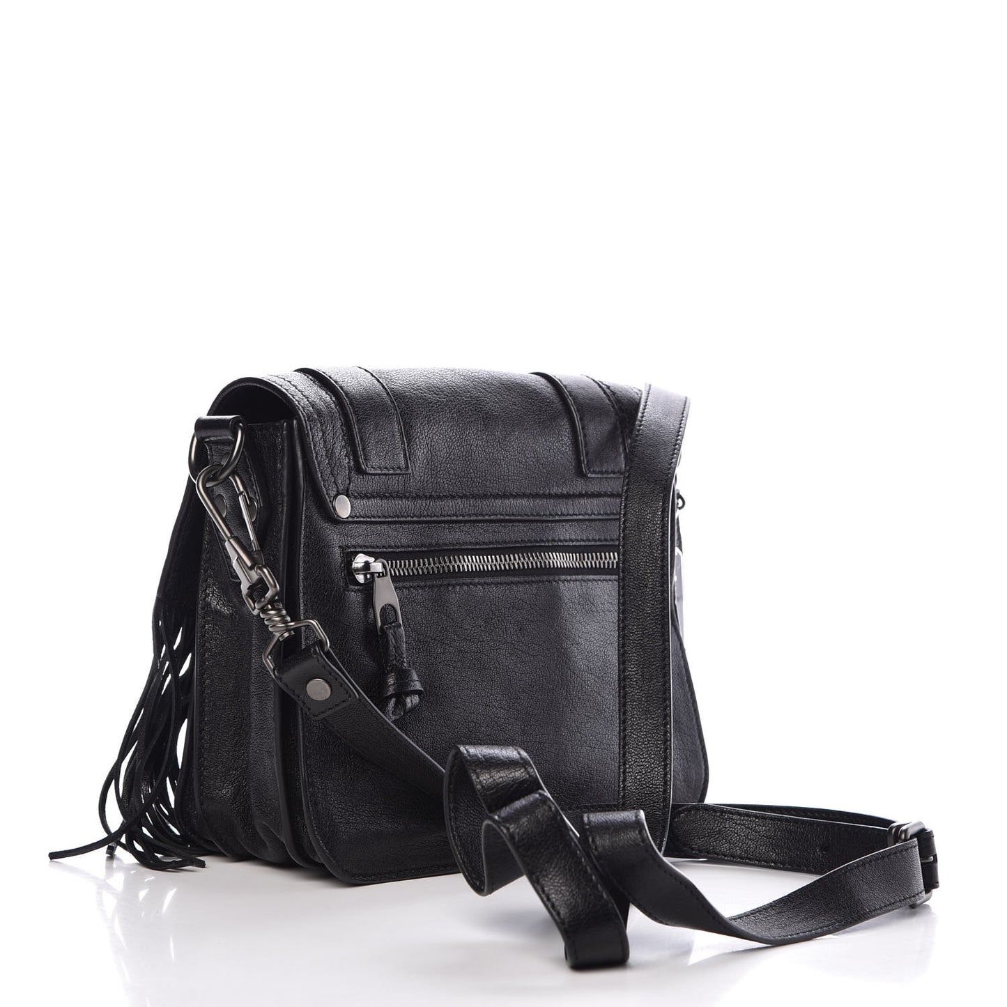Lambskin Fringe PS1 Crossbody Pouch Black