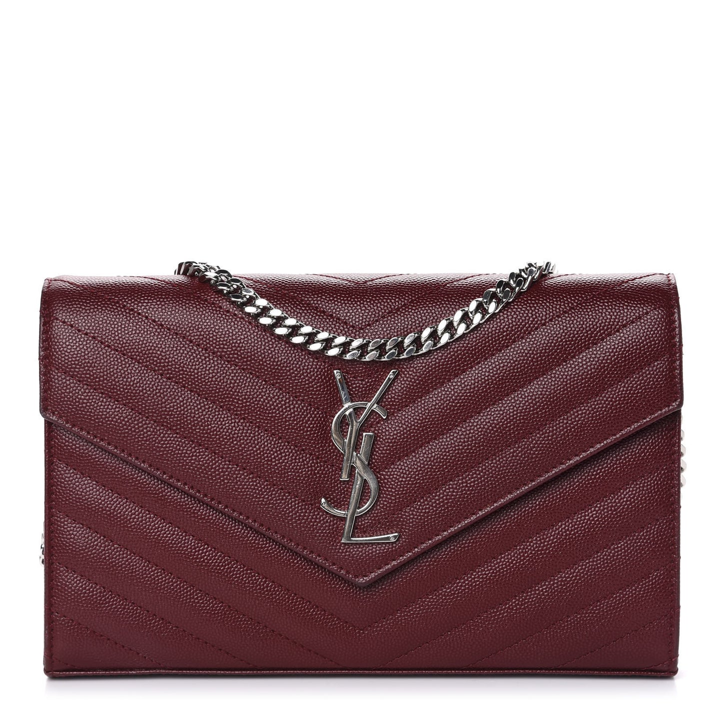Grain De Poudre Matelasse Chevron Monogram Chain Wallet Palissandre