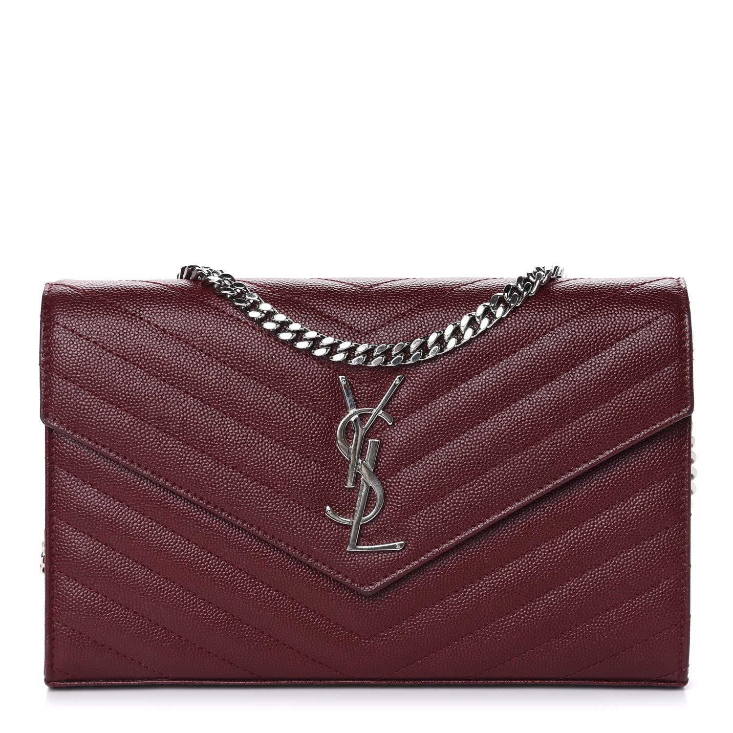 Saint Laurent Grain De Poudre Matelasse Chevron Monogram Chain Wallet Palissandre 1 of 12