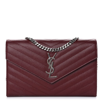 Saint Laurent Grain De Poudre Matelasse Chevron Monogram Chain Wallet Palissandre 1 of 12